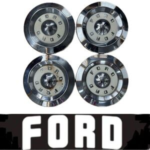 🛞Vintage 1957–1959 Ford Dog Dish Hubcaps - Set of 4 Silver/White